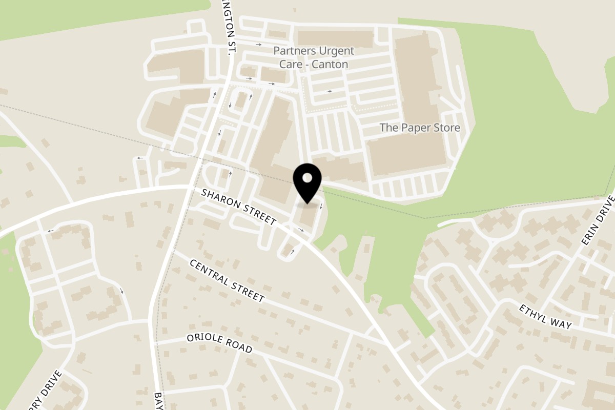 Map showing the location of Roxanne's Taqueria on 95 Sharon St in Stoughton